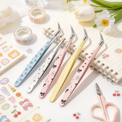 Cute Printed Curved‑Tip Precision Tweezers