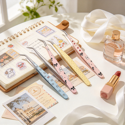 Cute Printed Curved‑Tip Precision Tweezers