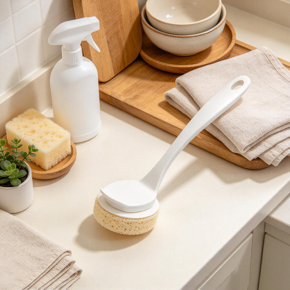 Long‑Handle Replaceable‑Head Natural Loofah Pot Scrub Brush