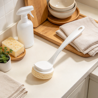 Long‑Handle Replaceable‑Head Natural Loofah Pot Scrub Brush