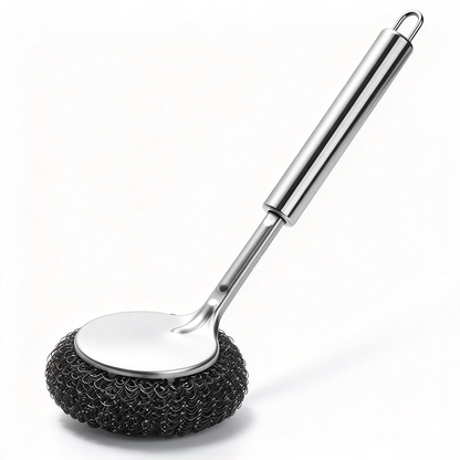 Long‑Handle Replaceable Head Stainless Steel Pot Scrub Brush