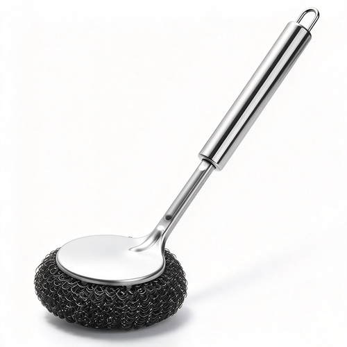 Long‑Handle Replaceable Head Stainless Steel Pot Scrub Brush