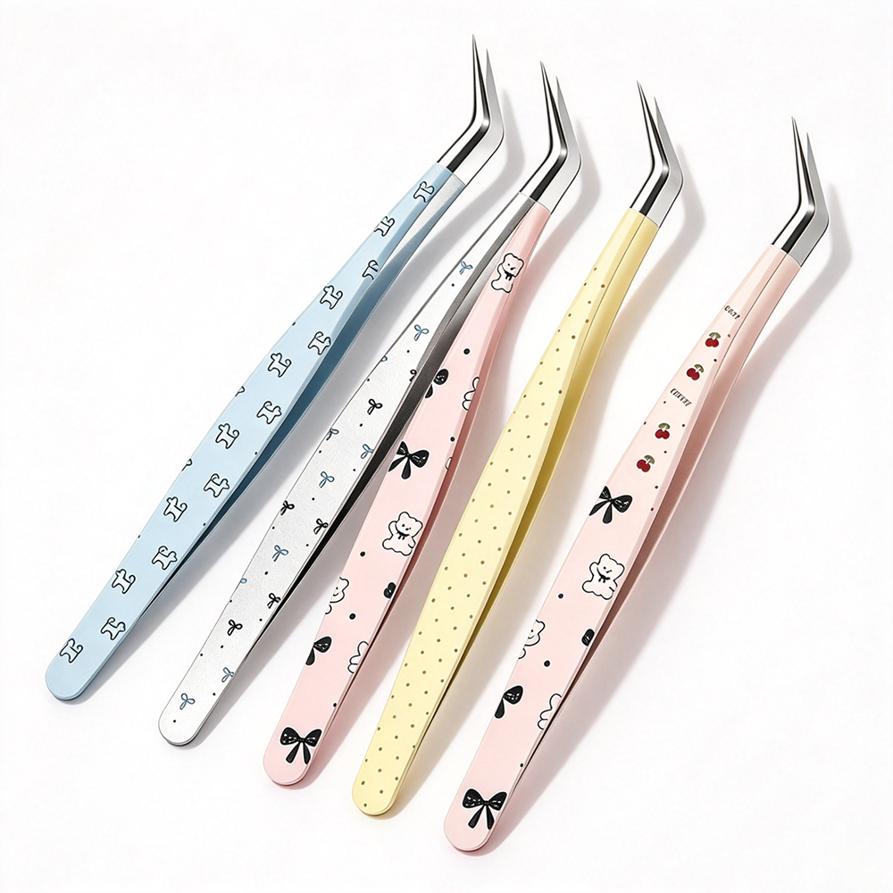 Cute Printed Curved‑Tip Precision Tweezers