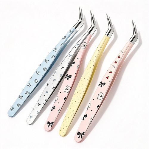 Cute Printed Curved‑Tip Precision Tweezers